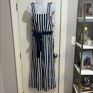 Navy and White Striped Jumpsuit